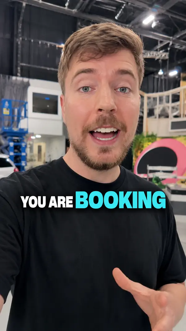Creator video with high-contrast captions reading "YOU ARE BOOKING"